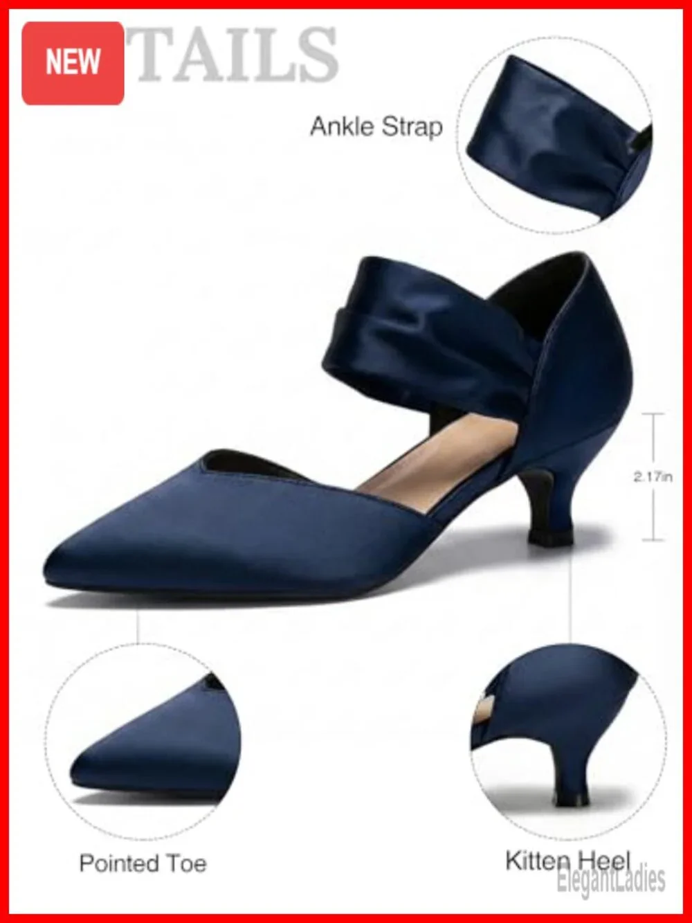 Kitten Heels Pointed Toe Slip on Pumps Ankle Strap Party Wedding Dress Shoes
